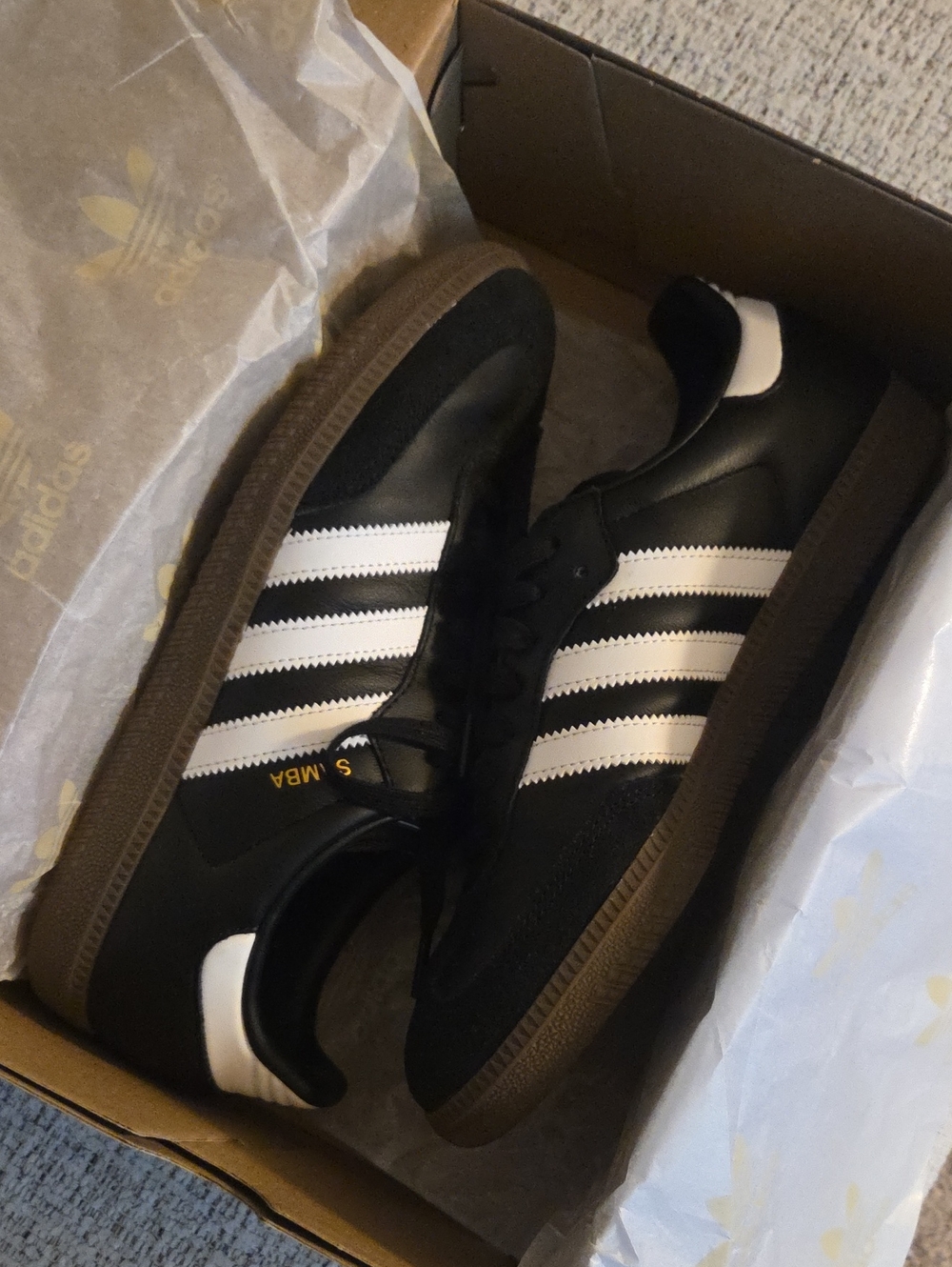 adidas Samba Leather Sneakers in Black, White and Brown Gum